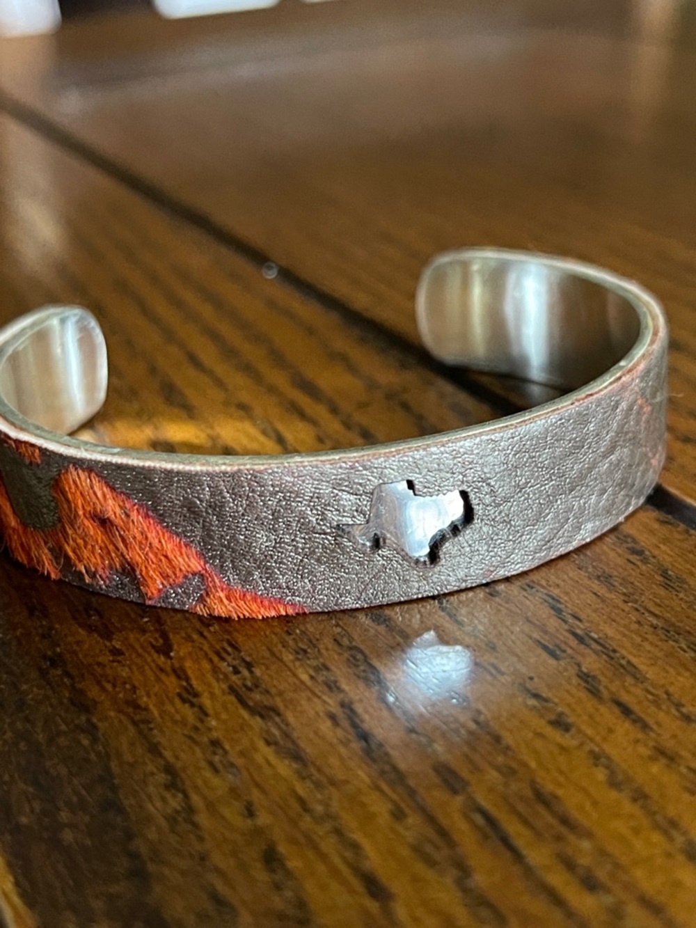 RUSTIC CUFF Western Style TEXAS Cutout Cuff Bracelet with Leather and Calfhair